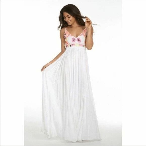 Raga White Pink Embroidered Sleeveless Backless Maxi Dress Size Large - Picture 1 of 11